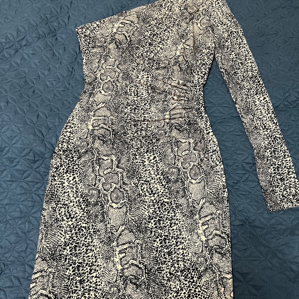 One-Shoulder Snake Print Dress